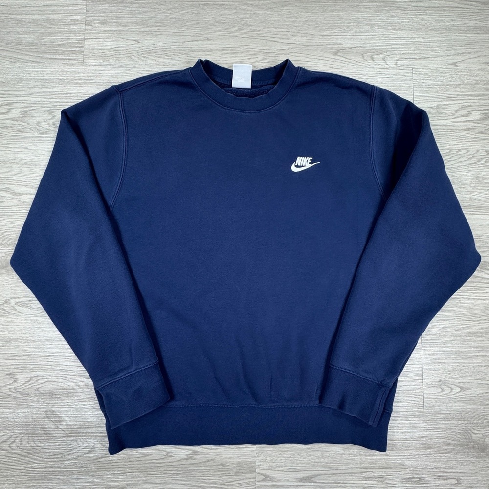 Nike Mens Sweatshirt Club Fleece Crewneck Navy Blue Medium Embroidered Logo